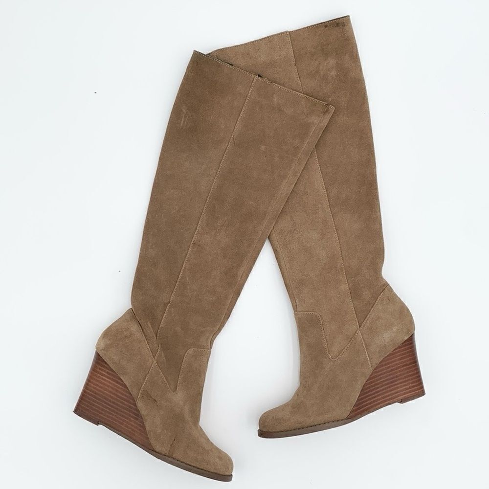Sole Society Prony brown suede leather tall wedge boots size 6/36.5